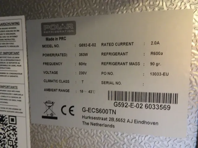Verrijdbare inox koelkast polar - afbeelding 5 van  5