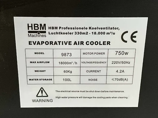 Verrijdbare professionele koelventilator/luchtkoeler hbm 9873 - afbeelding 2 van  10