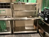 Verrijdbare rvs werktafel met chefrek met warmhoudlamp