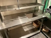 Verrijdbare rvs werktafel met chefrek met warmhoudlamp - afbeelding 2 van  4