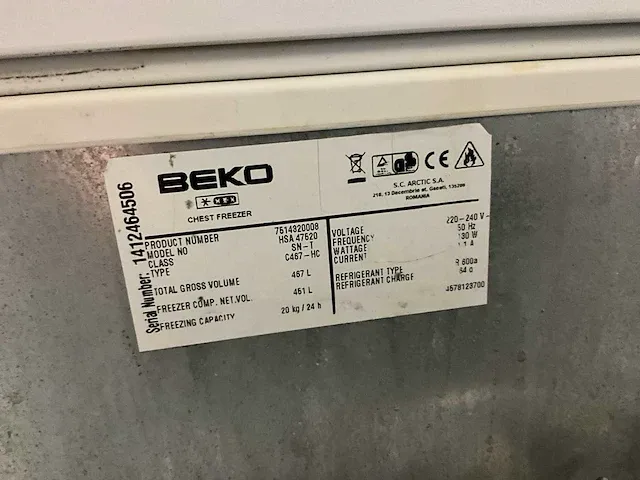 Verrijdbare vrieskoffer beko hsa 47520, 467 l - afbeelding 5 van  5