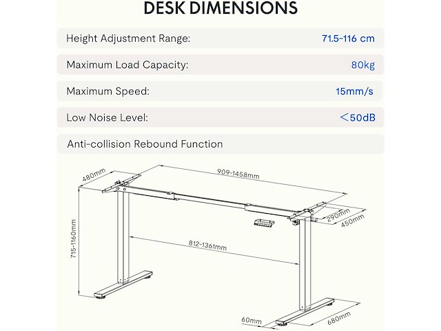 Verstelbaar elektrisch bureau 140 x 70 cm - afbeelding 8 van  12