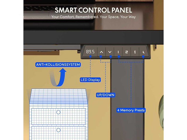 Verstelbaar elektrisch bureau 140 x 70 cm - afbeelding 9 van  12