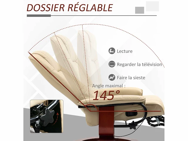 Verstelbare fauteuil met verstelbare voetsteun en 360° draaibaar - afbeelding 5 van  8