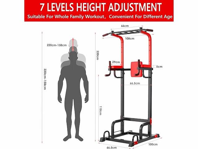 Verstelbare optrekstang, power tower - verstelbaar - afbeelding 2 van  7