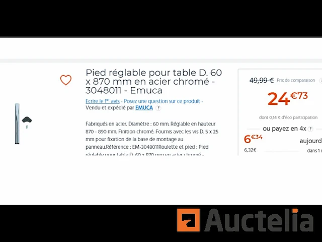Verstelbare tafelpoot in verchroomd staal emuca 3048011 - afbeelding 1 van  1