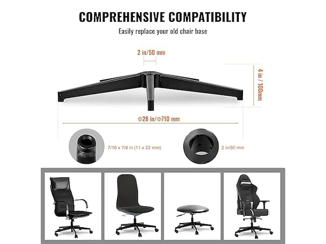 Vevor 28 inch,zware universele computerkruk - afbeelding 2 van  4