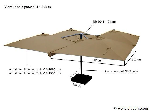 Vierdubbele hangende parasol zwart (4 * 300x300cm) - afbeelding 7 van  11