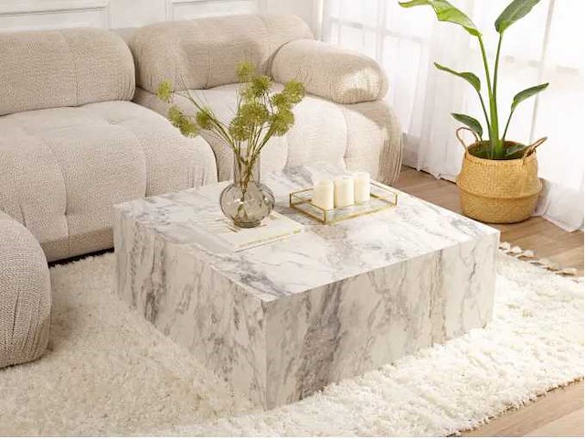 Vierkante salontafel in mdf marmer afwerking xl - afbeelding 1 van  8