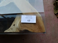 Vierkantige salontafel 80x80 glazen blad houten voet - afbeelding 2 van  6