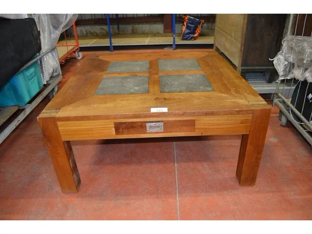Vierkantige salontafel hout met inleg stenen 1 lade afm. 100x100 - afbeelding 1 van  4