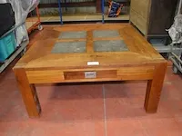 Vierkantige salontafel hout met inleg stenen 1 lade afm. 100x100 - afbeelding 1 van  4