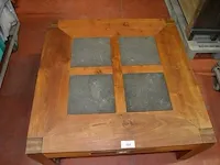 Vierkantige salontafel hout met inleg stenen 1 lade afm. 100x100 - afbeelding 3 van  4