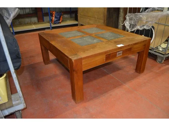 Vierkantige salontafel hout met inleg stenen 1 lade afm. 100x100 - afbeelding 4 van  4