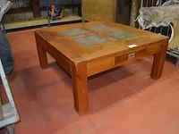 Vierkantige salontafel hout met inleg stenen 1 lade afm. 100x100 - afbeelding 4 van  4