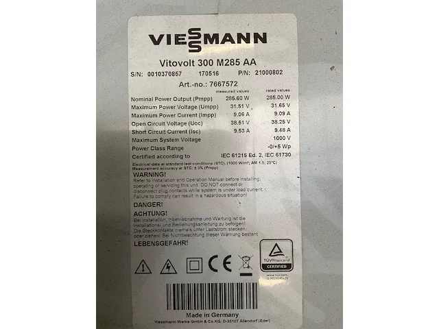 Viessmann vitovolt 300 m285 aa zonnepaneel (12x) - afbeelding 5 van  5