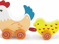 Viga toys - loop en trekfiguur - kip met kuikens - afbeelding 1 van  4
