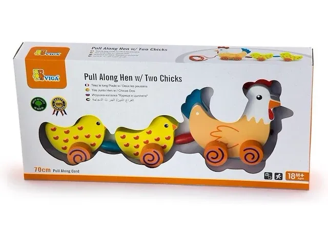 Viga toys - loop en trekfiguur - kip met kuikens - afbeelding 2 van  4