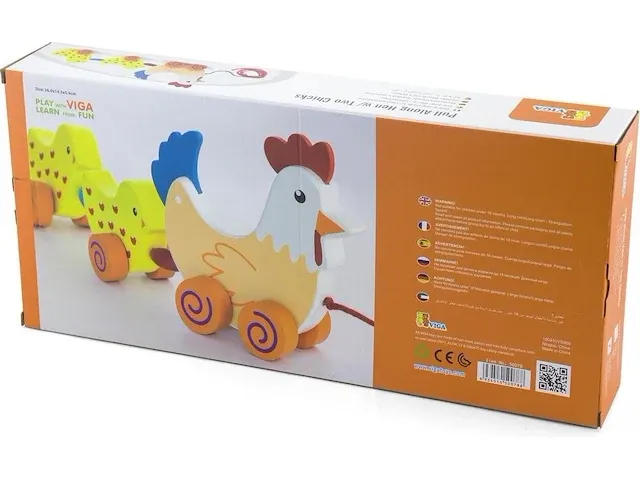 Viga toys - loop en trekfiguur - kip met kuikens - afbeelding 3 van  4