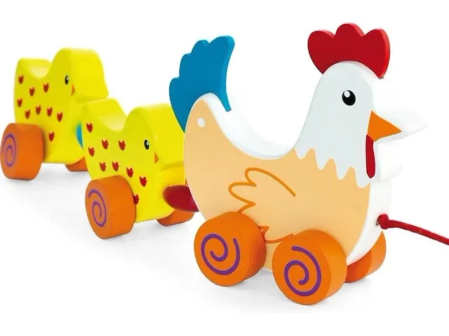 Viga toys - loop en trekfiguur - kip met kuikens - afbeelding 4 van  4
