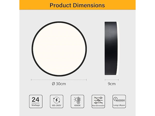 Vikaey led-plafondlamp, zwart, 24 w - afbeelding 2 van  4