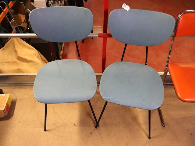 Vintage blauw leder simili stoel (x2) - afbeelding 2 van  4