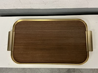 Vintage dienblad met koperkleurige kader - achterkand in roodkleurig - afbeelding 1 van  3