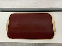 Vintage dienblad met koperkleurige kader - achterkand in roodkleurig - afbeelding 2 van  3