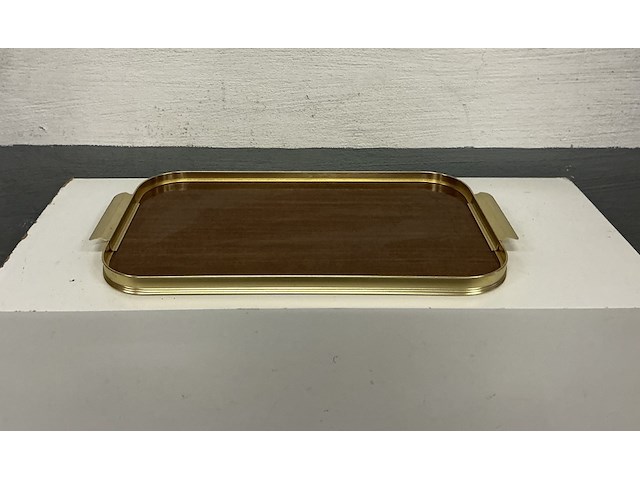 Vintage dienblad met koperkleurige kader - achterkand in roodkleurig - afbeelding 3 van  3