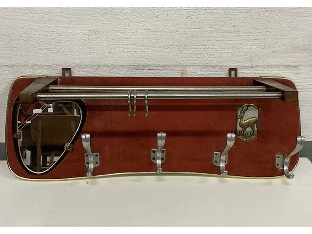 Vintage muurkapstok met spiegel en hoedenrek. jaren'50 - afbeelding 1 van  2