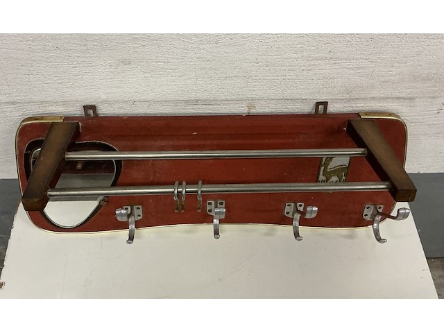 Vintage muurkapstok met spiegel en hoedenrek. jaren'50 - afbeelding 2 van  2