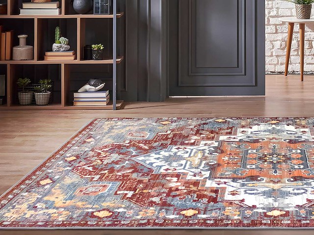 Vintage oosterse tapijt - 200 x 290 cm - rood en blauw - afbeelding 1 van  4