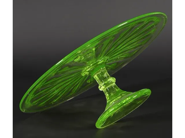 Vintage taartschaal in uranium glas - afbeelding 2 van  3