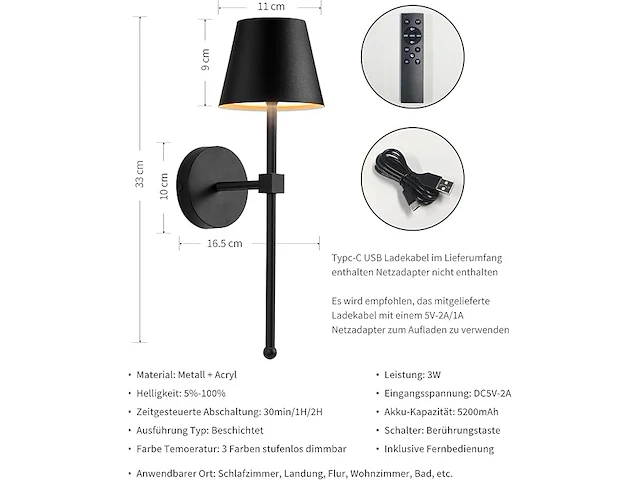 Visdanfo draadloze wandlamp (set van 2) - afbeelding 4 van  4