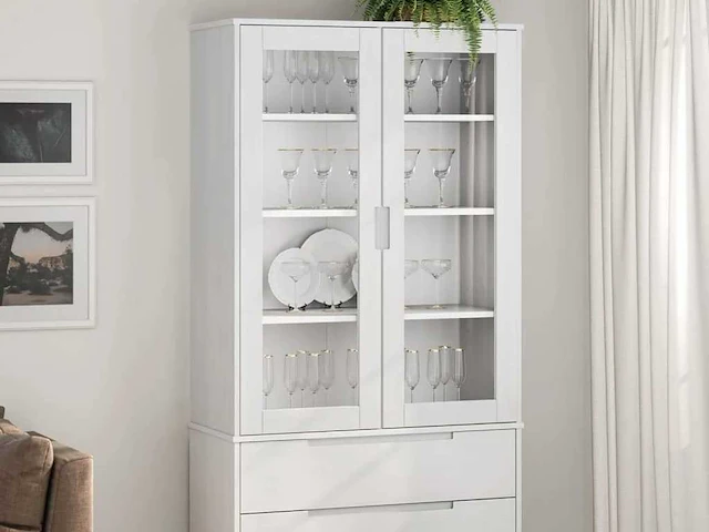 Vitrine - wit - massief grenen - afbeelding 1 van  9