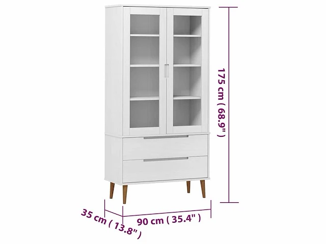 Vitrine - wit - massief grenen - afbeelding 9 van  9