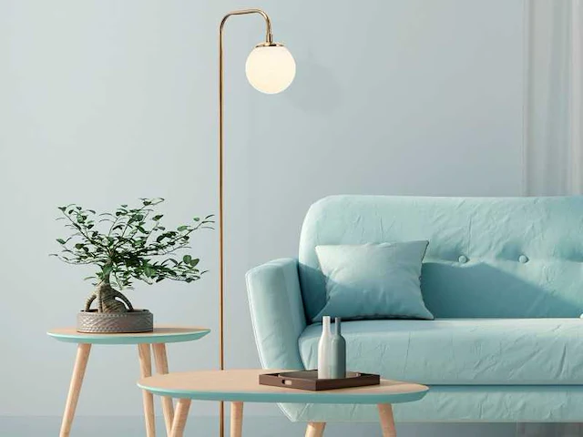 Vloerlamp, verguld koper, metaal, glas - afbeelding 1 van  6