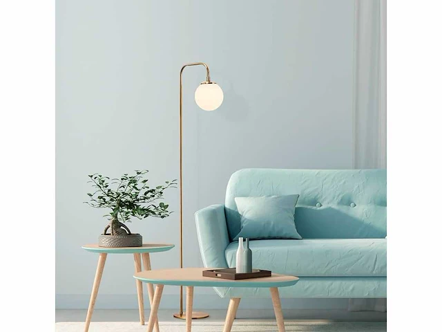 Vloerlamp, verguld koper, metaal, glas - afbeelding 2 van  6