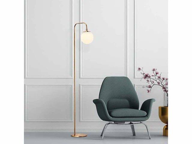 Vloerlamp, verguld koper, metaal, glas - afbeelding 3 van  6