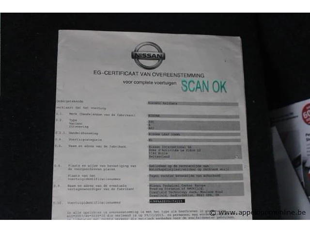 Voertuig meerdere doeleinden nissan leaf, elektrisch, datum 1ste inschrijving 29/11/2016, chassisnummer sjnfaaze0u6054215, km-stand 36.018, inschrijvingsbewijs i+ii, gelijksvormigheidsattest - afbeelding 10 van  19