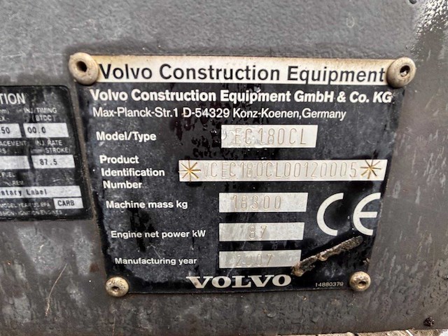 Volvo - 2007 - ec180cl - rupsgraafmachine - afbeelding 20 van  29