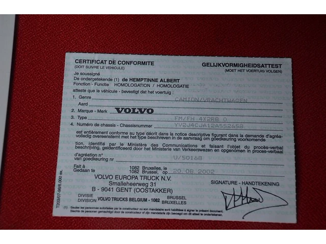 Volvo fm 4x2 tankwagen, bouwjaar: 06/06/2004, ch.nr. yv2j4cja12a552658 met boorddocumenten en sleutel - afbeelding 31 van  46