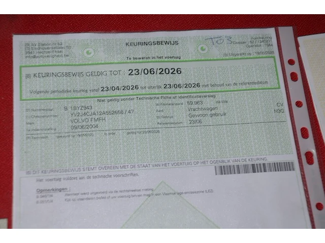 Volvo fm 4x2 tankwagen, bouwjaar: 06/06/2004, ch.nr. yv2j4cja12a552658 met boorddocumenten en sleutel - afbeelding 33 van  46