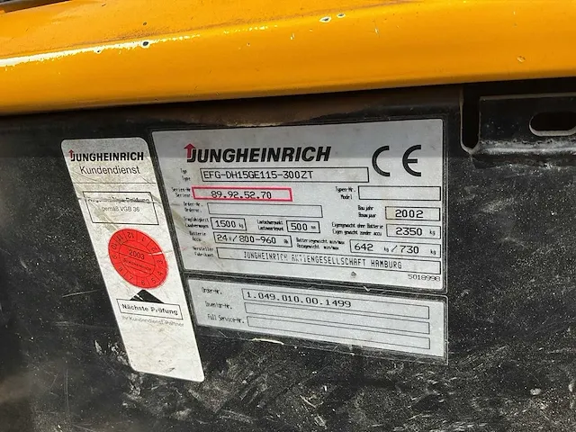 Vorkheftruck elektrisch jungheinrich efg dh15 - 2002 - afbeelding 14 van  16