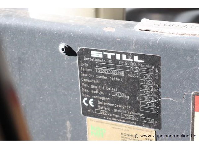 Vorkheftruck still r20-16, bj 2003, sr nr 542020004119, cap 1600kg, 2182 werkuren, compleet met oplader - afbeelding 2 van  7