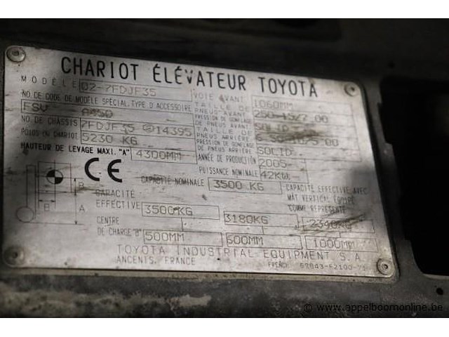 Vorkheftruck toyota u2-7fdjf35, cap 3500kg, bj 2005, serienummer 7fdjf35, uren 8378 - afbeelding 4 van  7
