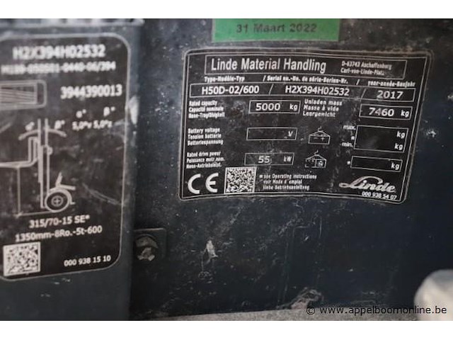 Vorkherftruck linde h50d-02/600, bj 2017, cap 5000kg, serienummer h2x394h02532, 10018 uren - afbeelding 7 van  7