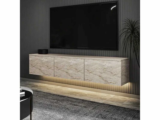 Vorm tv meubel met meerdere planken 160x35 cm met led - afbeelding 1 van  6