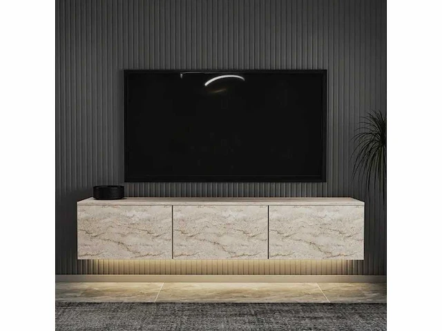 Vorm tv meubel met meerdere planken 160x35 cm met led - afbeelding 3 van  6