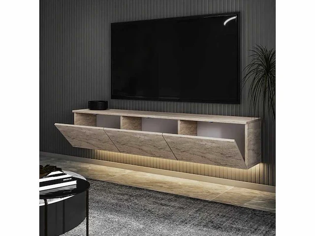 Vorm tv meubel met meerdere planken 160x35 cm met led - afbeelding 4 van  6